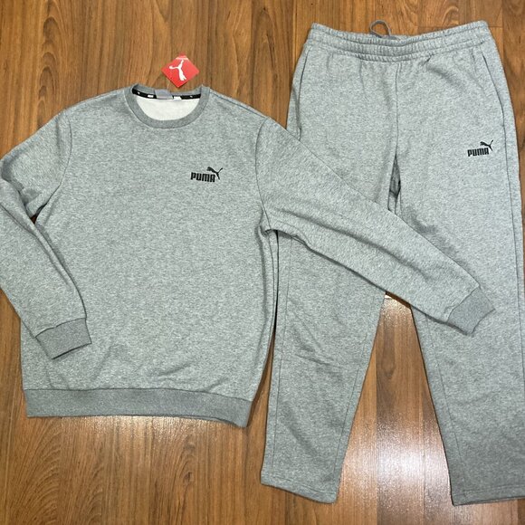 Puma Men 2pc Set Crew Neck Sweater PANTS Tracksuit Gray Activewear Size L New - Picture 3 of 4